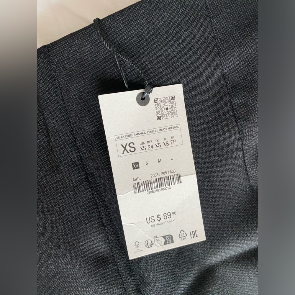Zara Black Slit 100% Wool high waist Midi Skirt size XS ZW Collection NWT - Picture 11 of 15